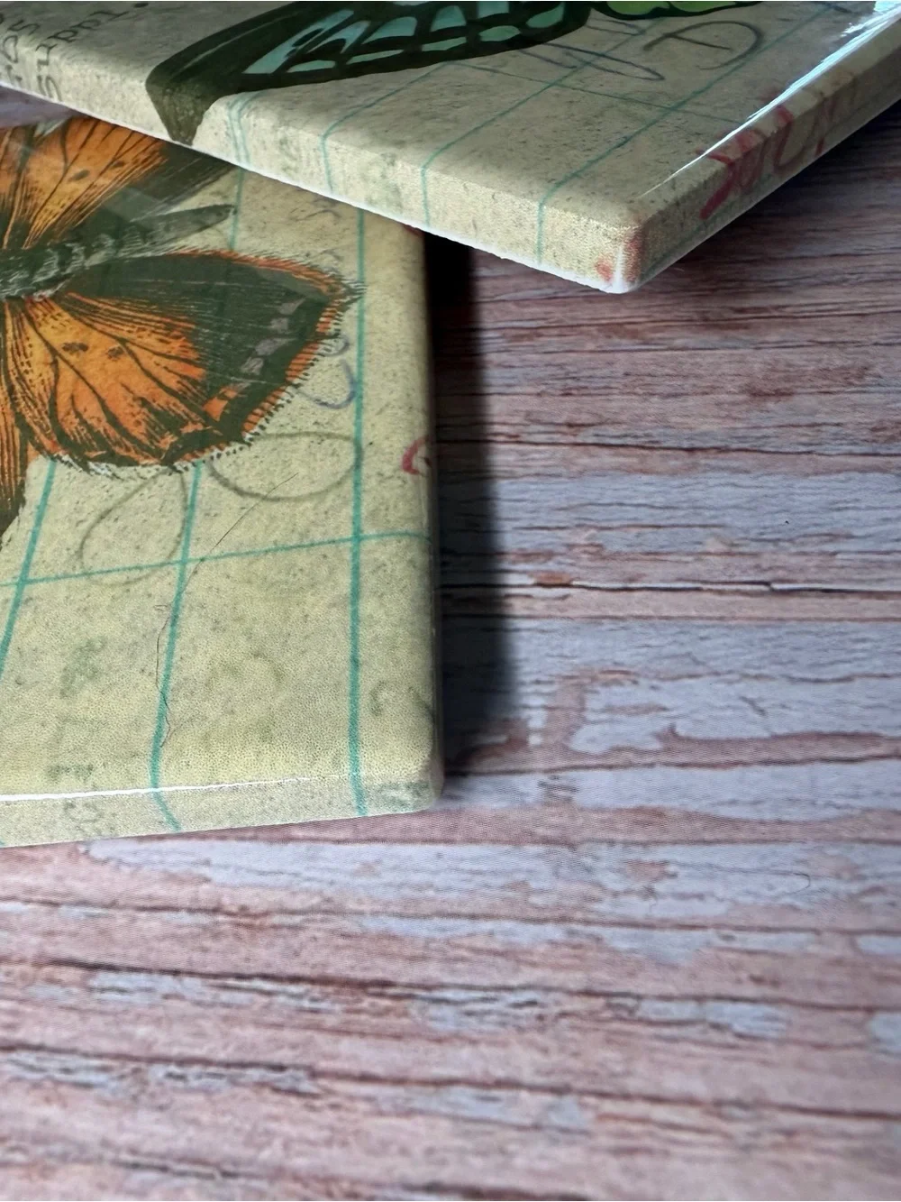 Bookish Ceramic Coaster for Book Lovers Butterfly Ephemera Library Card Set of 2